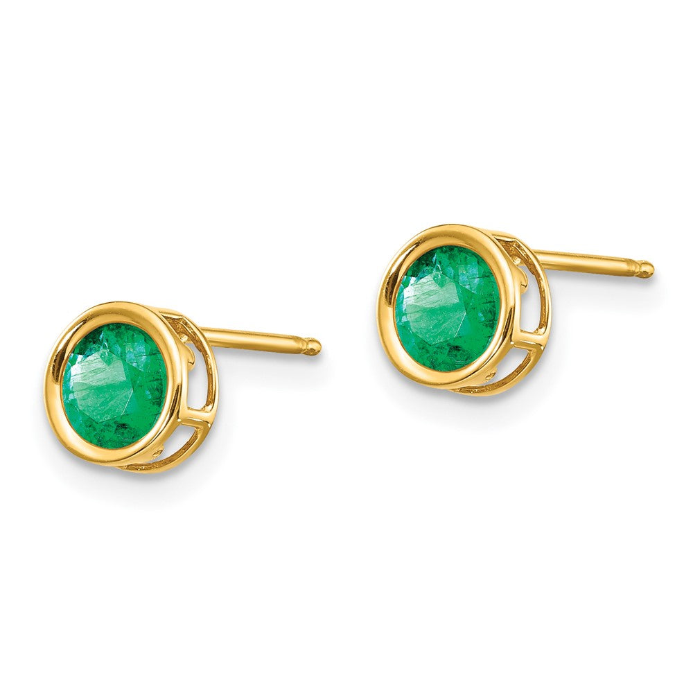 14k 5mm Bezel Emerald Stud Earrings