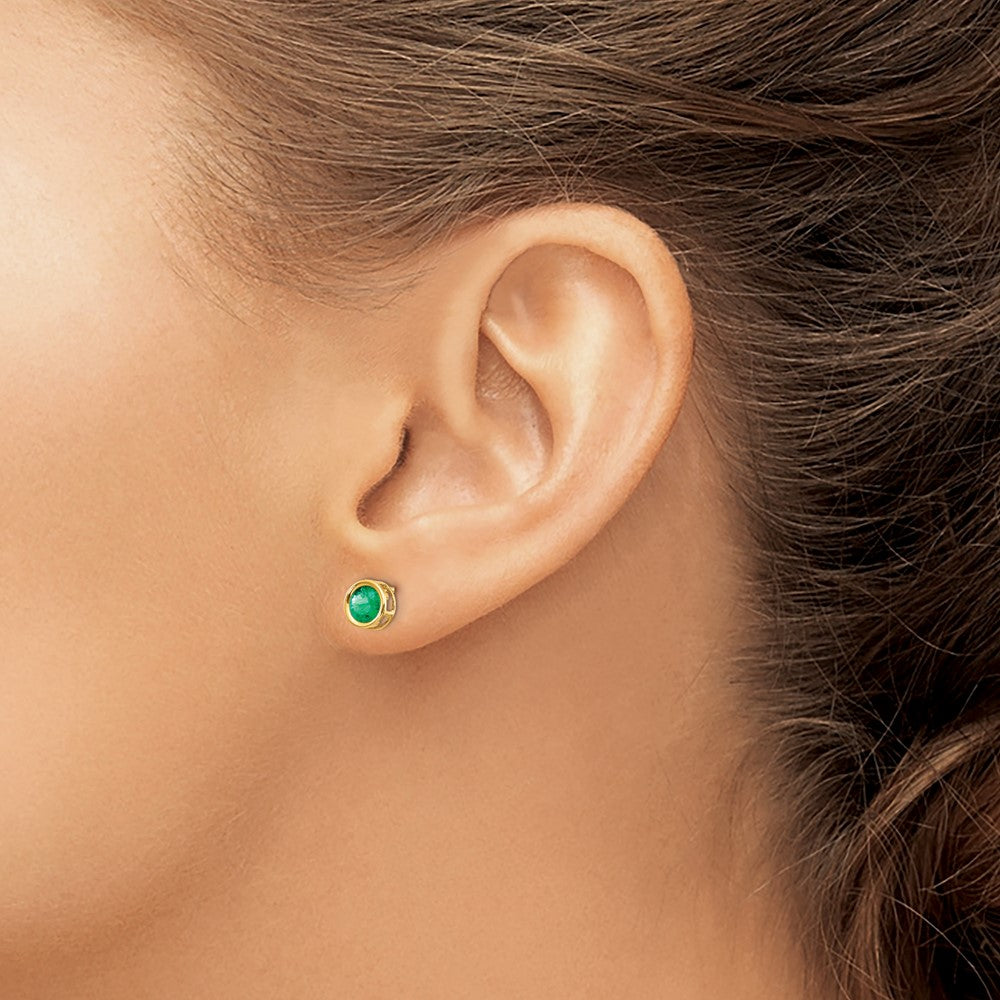 14k 5mm Bezel Emerald Stud Earrings