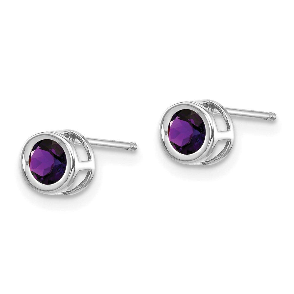14k White Gold 4mm Bezel February/Amethyst Post Earrings