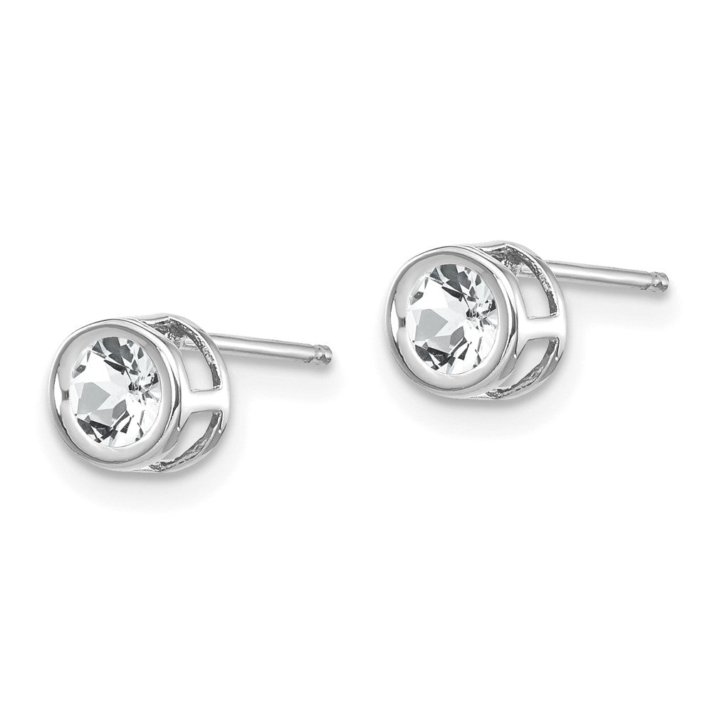 14k White Gold 4mm Bezel April/White Topaz Post Earrings