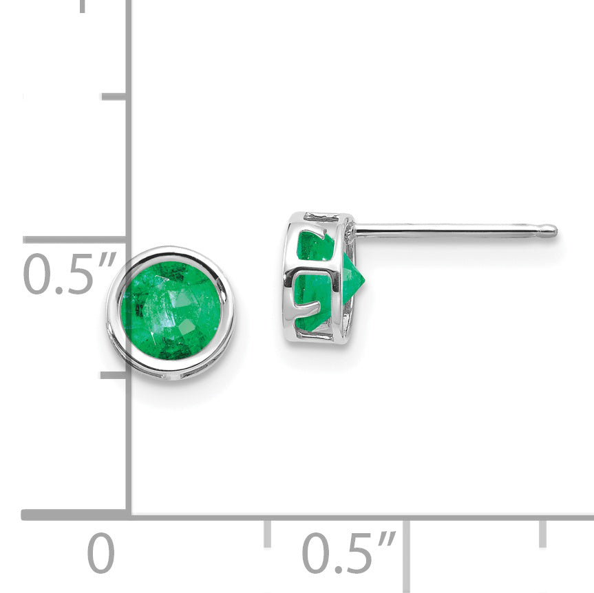 14K White Gold 5Mm Bezel Emerald Stud Earrings