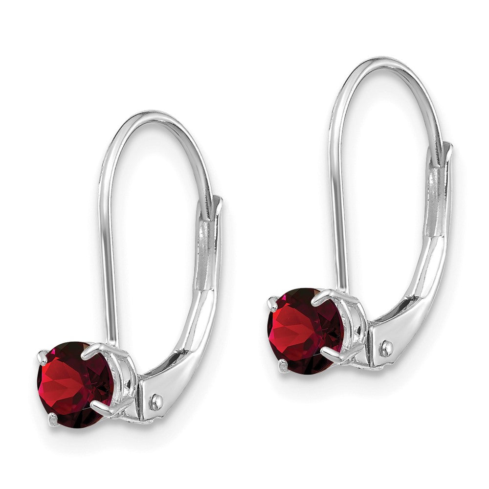 14k White Gold 4mm Garnet/January Earrings