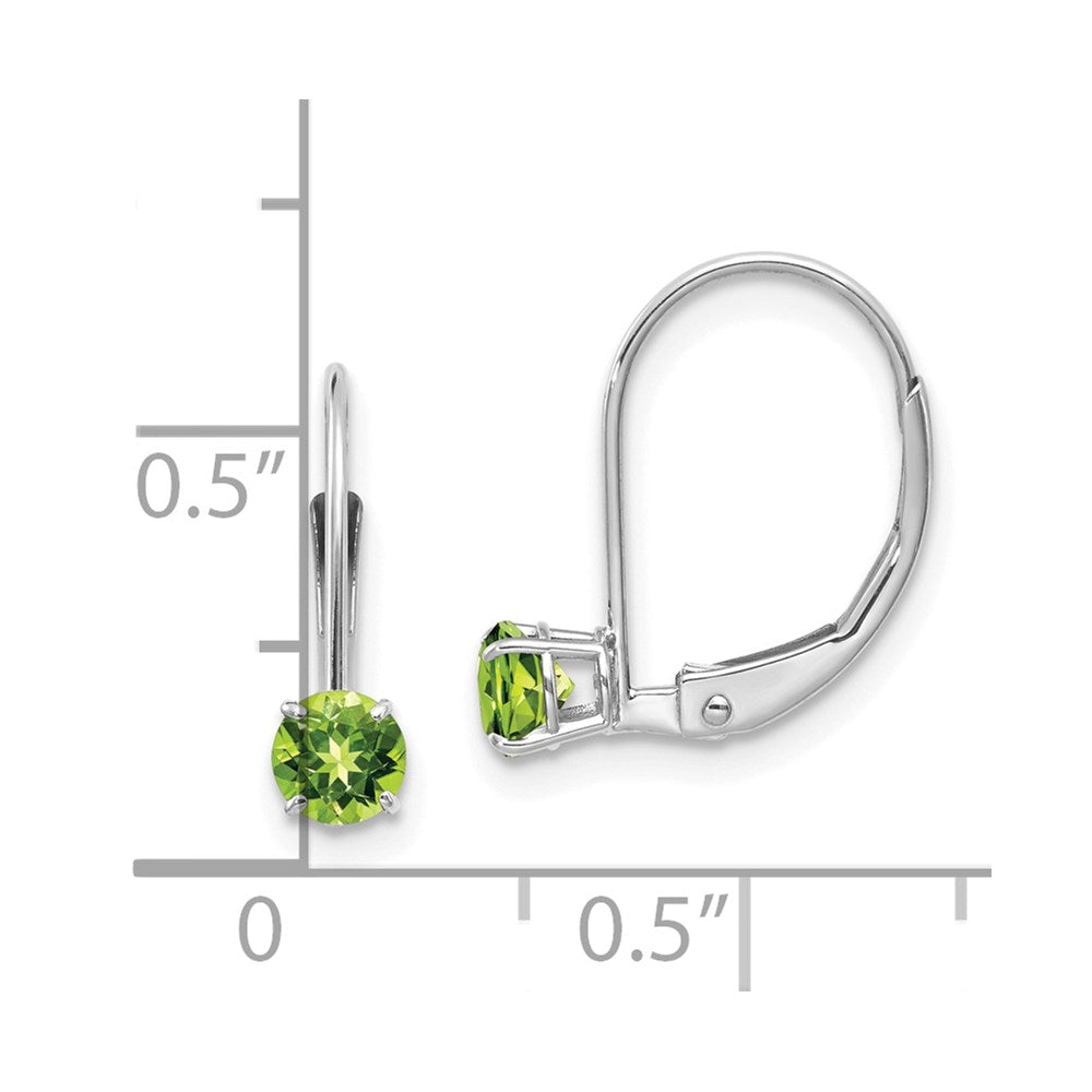 14k White Gold 4mm Round August/Peridot Leverback Earrings