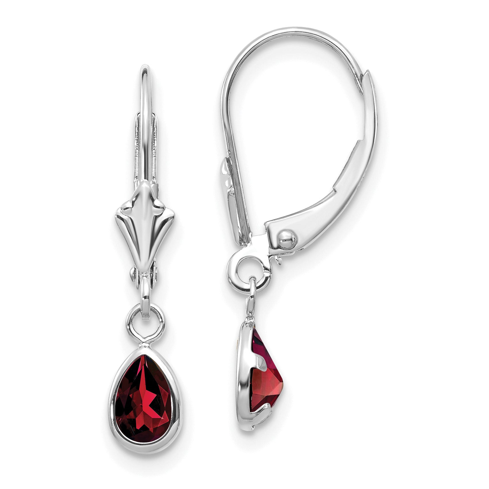 14K 6X4Mm White Gold Garnet/January Earrings