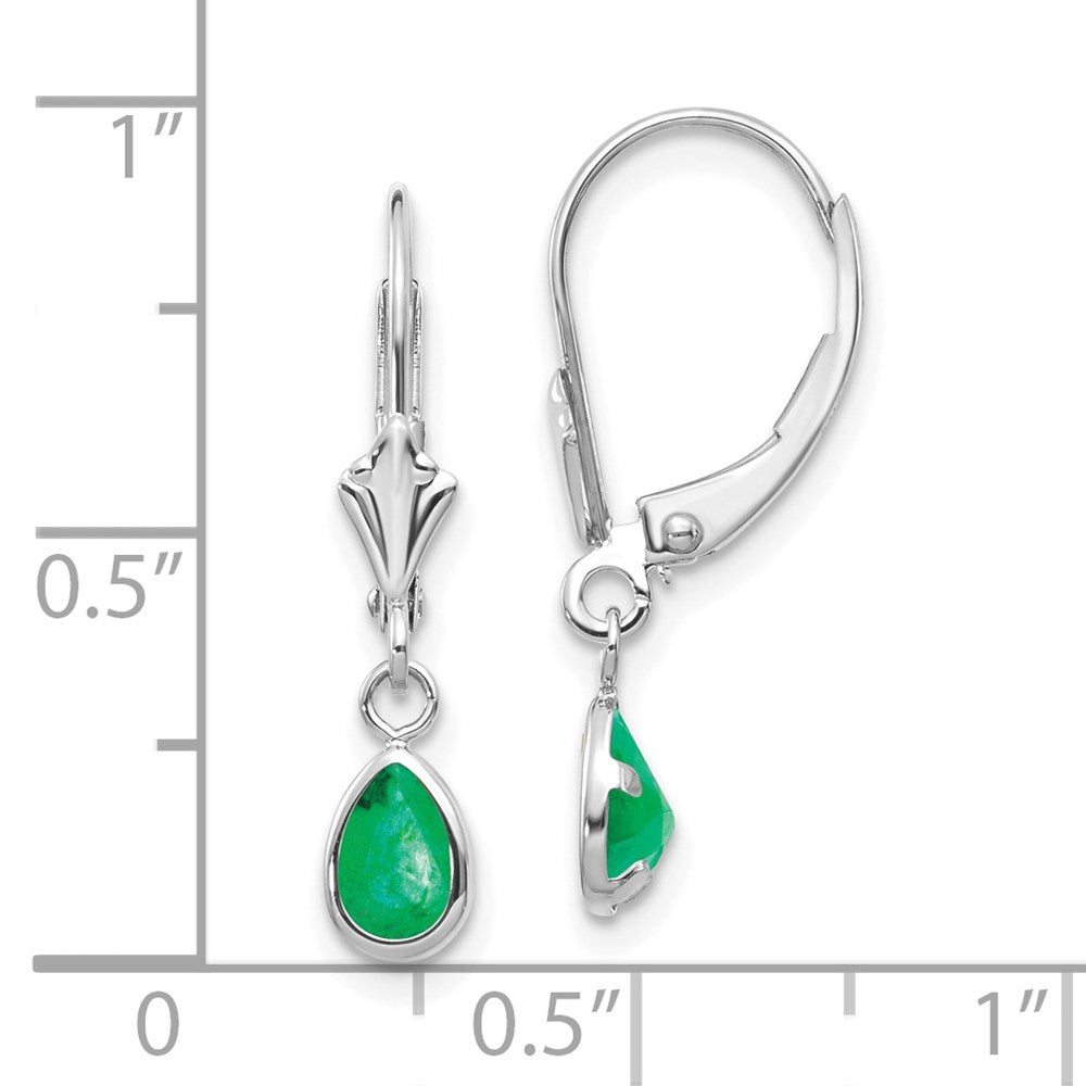 14k White Gold 6x4mm Emerald/May Earrings