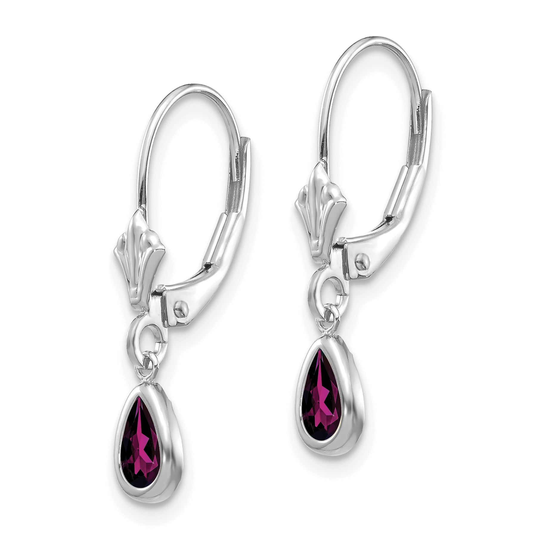 14K White Gold 6X4Mm Rhodolite Garnet/June Earrings
