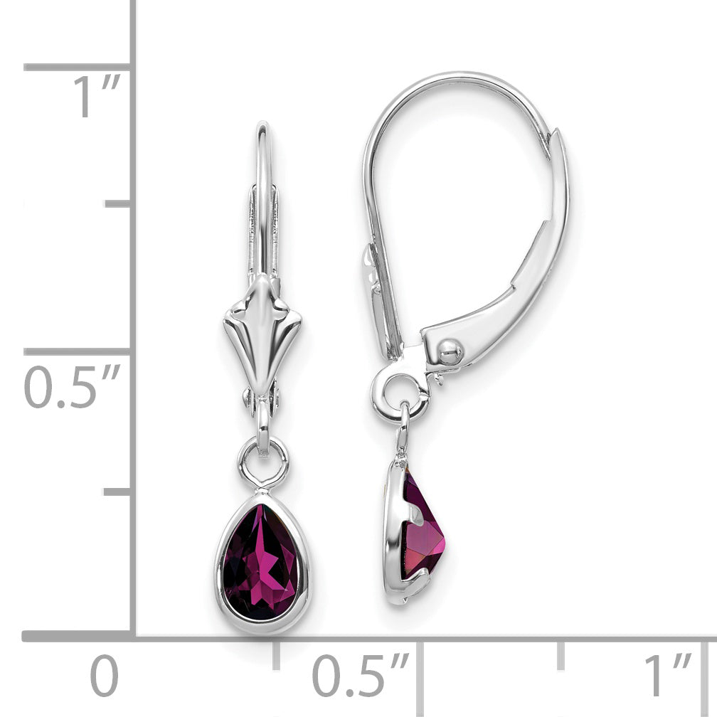 14K White Gold 6X4Mm Rhodolite Garnet/June Earrings
