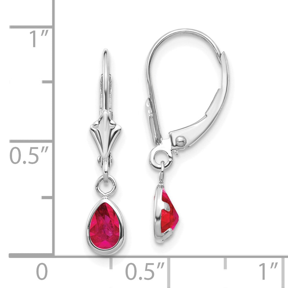 14k White Gold 6x4mm July/Ruby Earrings