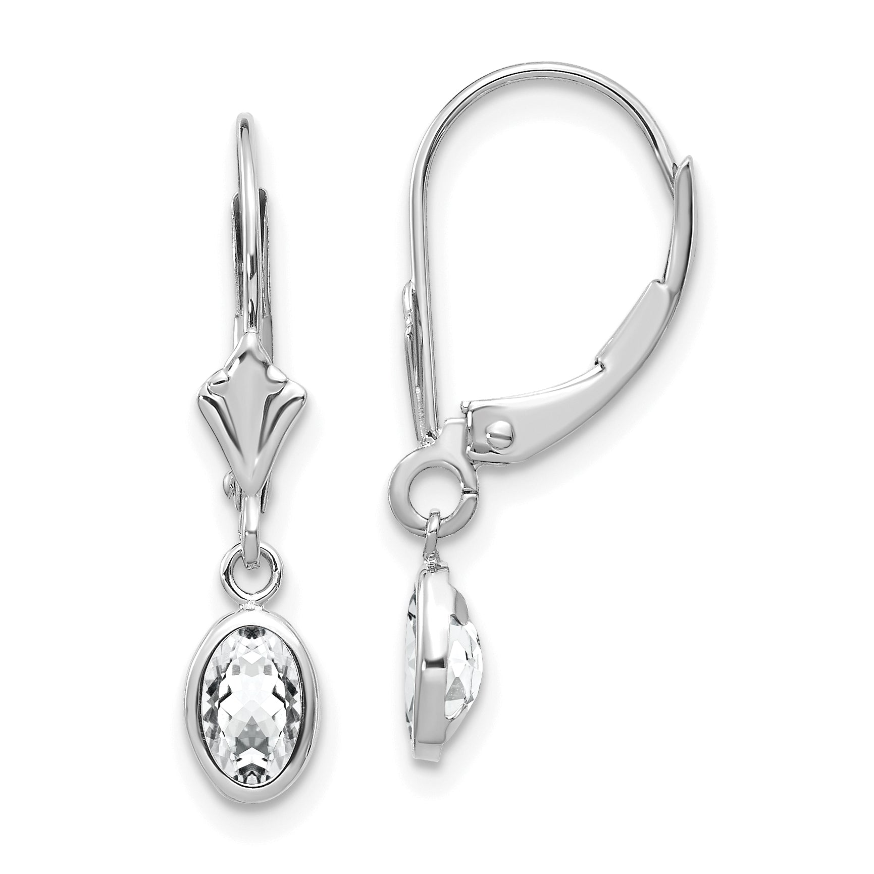 14K Wg 6X4 Oval Bezel April/White Topaz Leverback Earrings