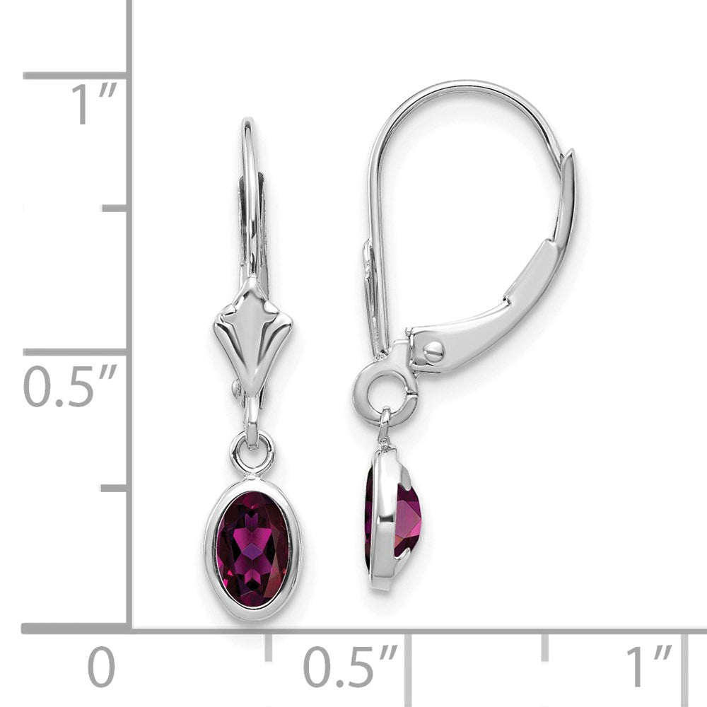 14k White Gold 6x4 Oval Bezel June/Rhodolite Leverback Earrings