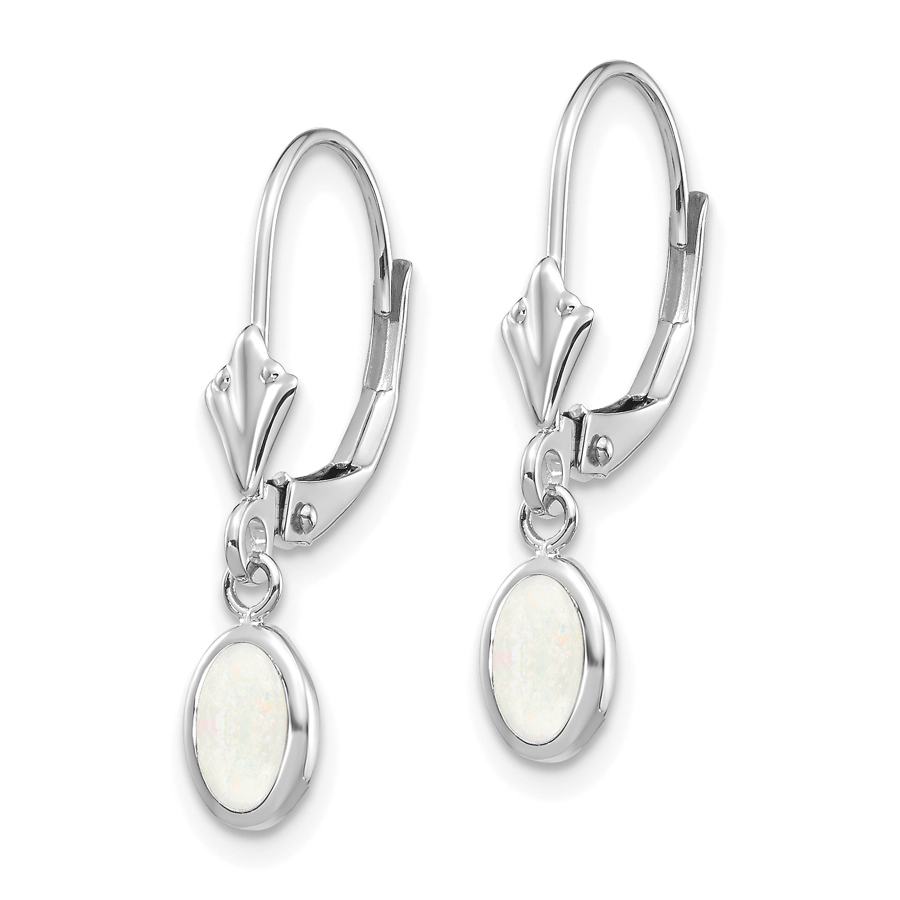 14K White Gold 6X4 Oval Bezel October/Opal Leverback Earrings