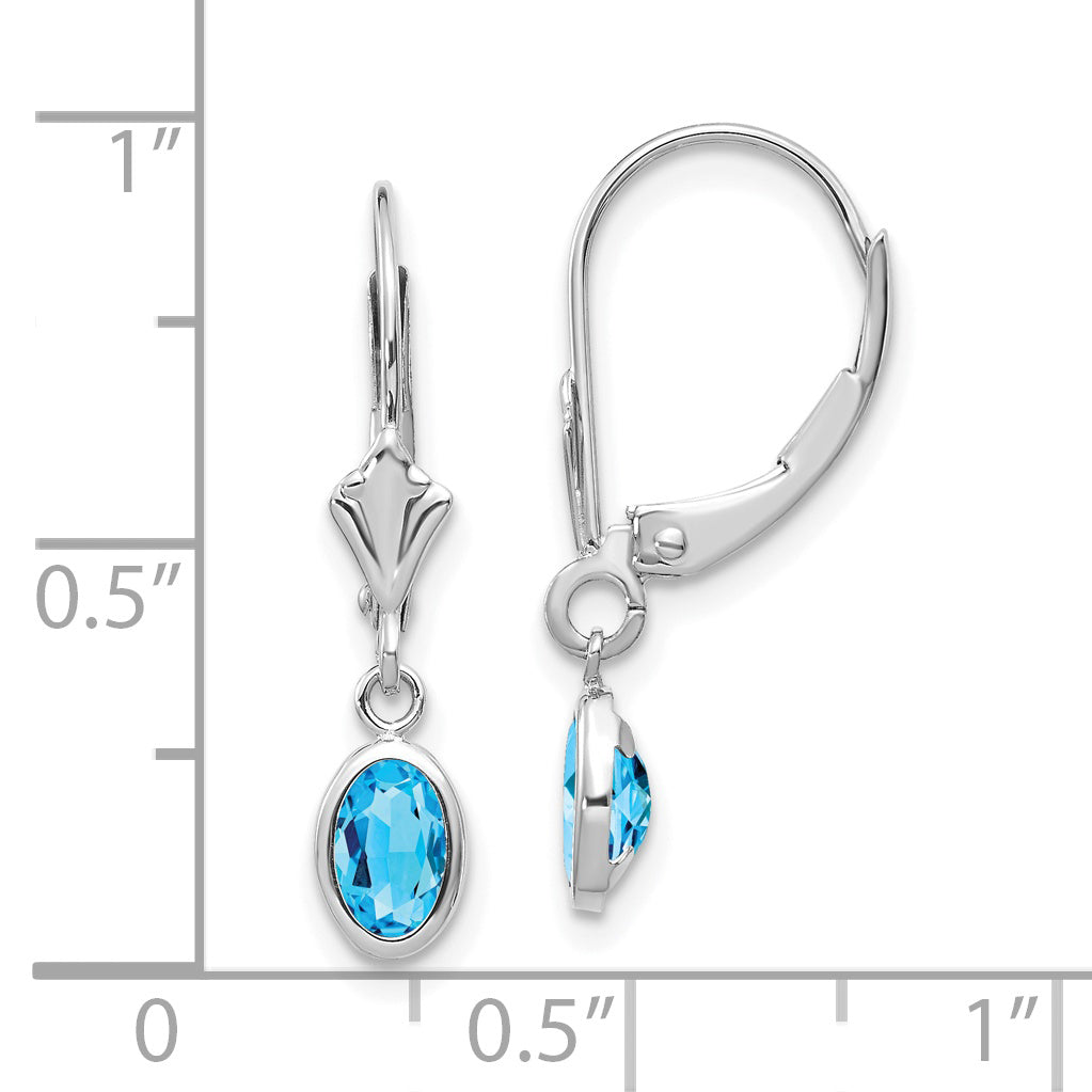 14K White Gold 6X4 Oval Bezel December/Blue Topaz Leverback Earrings