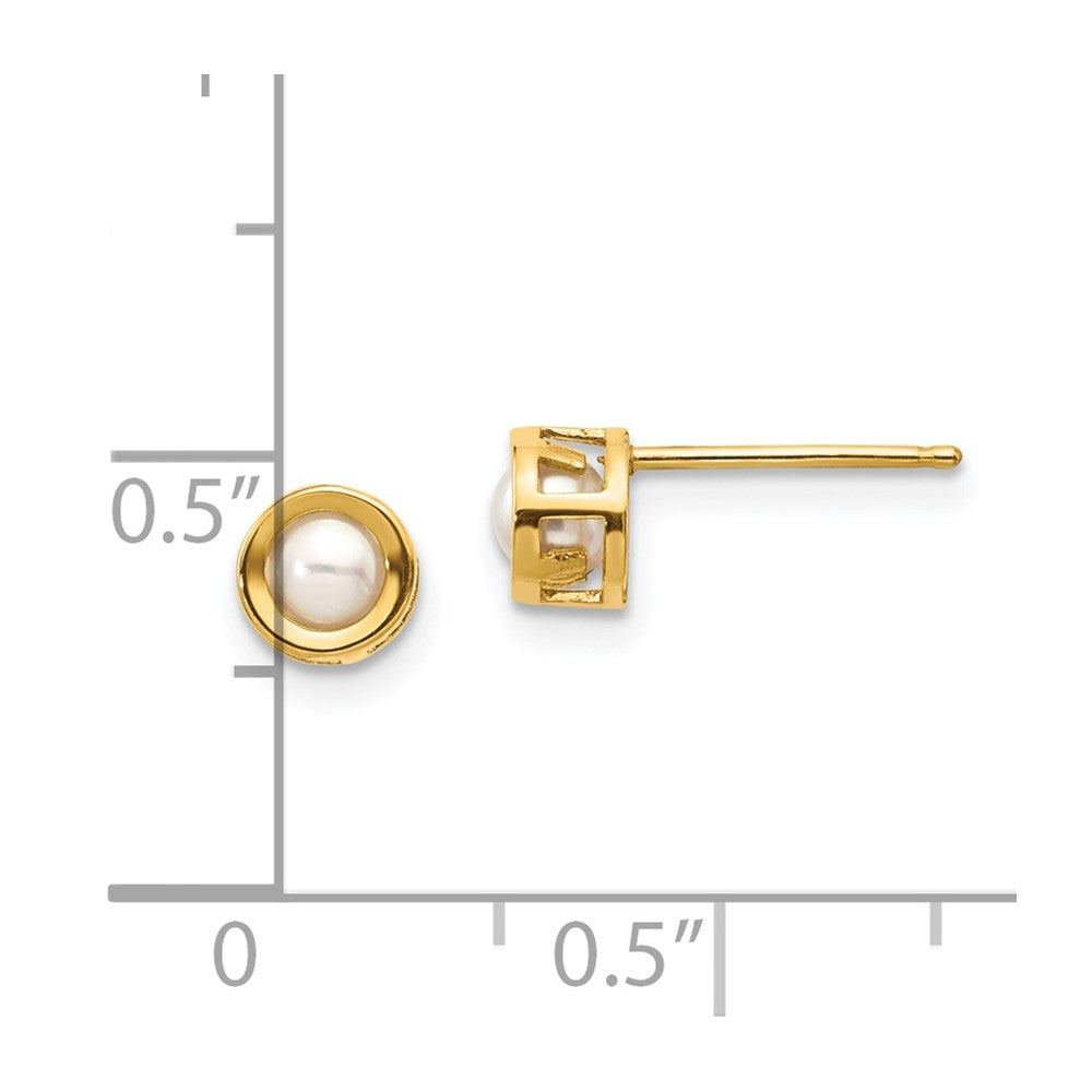 14k 4mm Bezel June/FW Cultured Pearl Post Earrings