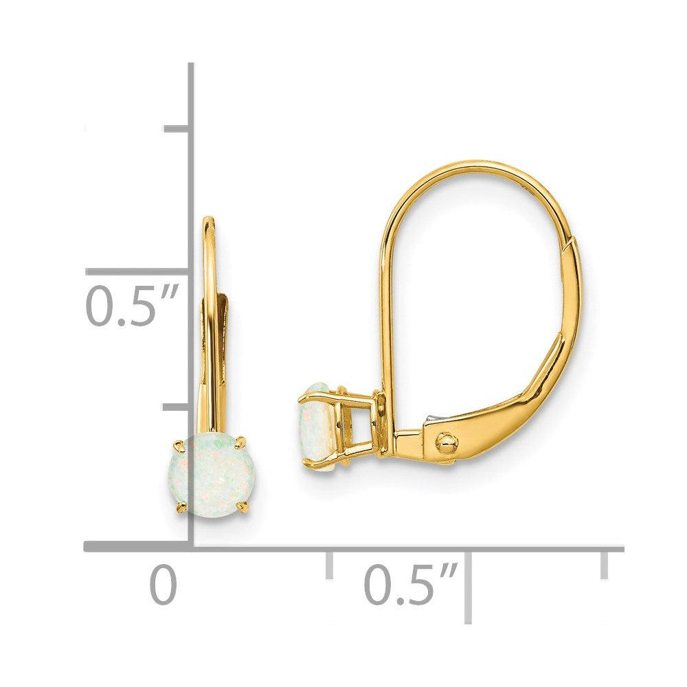 14k 4mm Round October/Opal Leverback Earrings