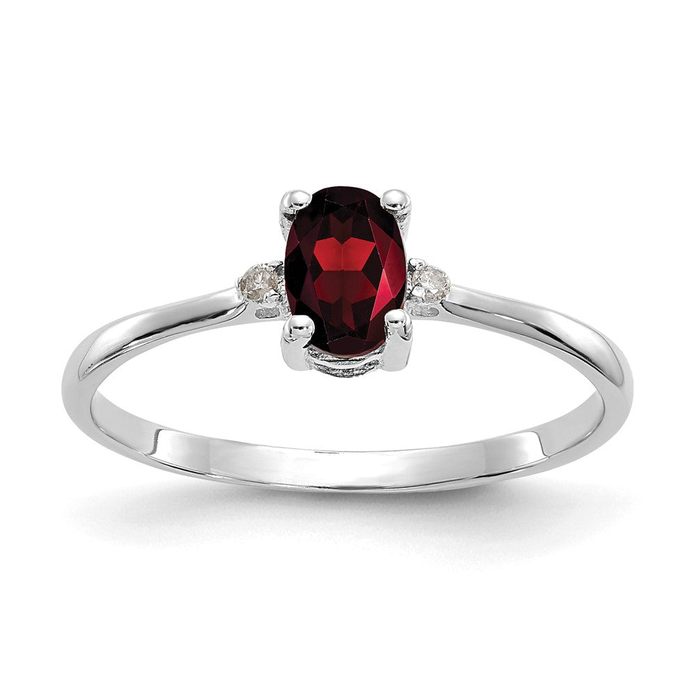14k White Gold Diamond & Garnet Birthstone Ring