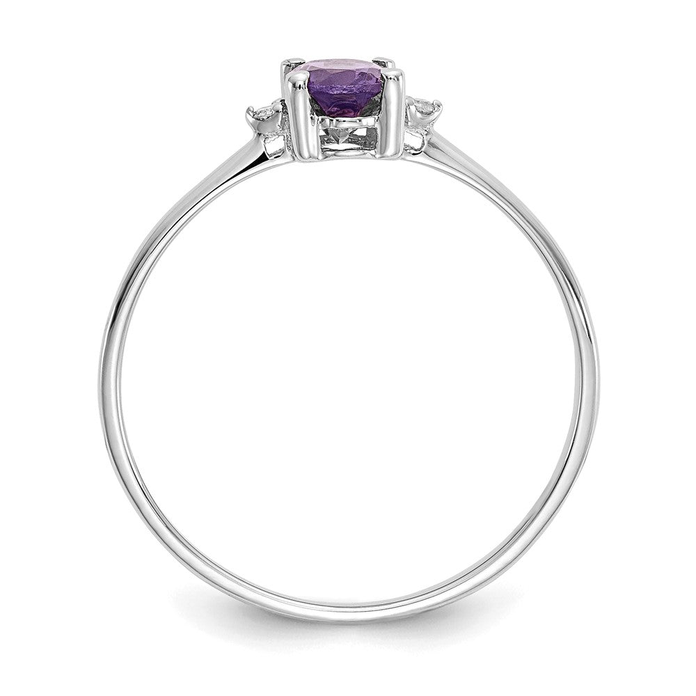 14k White Gold Diamond & Amethyst Birthstone Ring