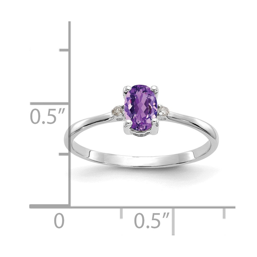 14k White Gold Diamond & Amethyst Birthstone Ring