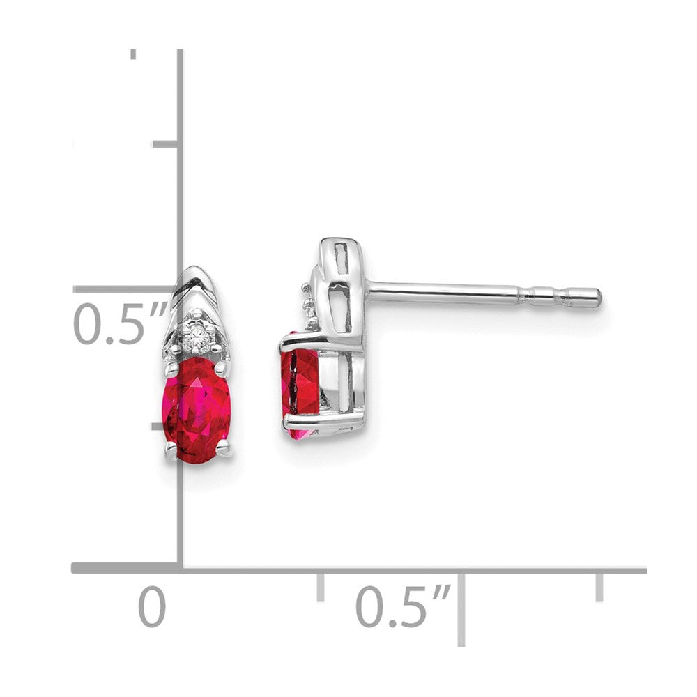 14k White Gold Ruby and Diamond Post Earrings