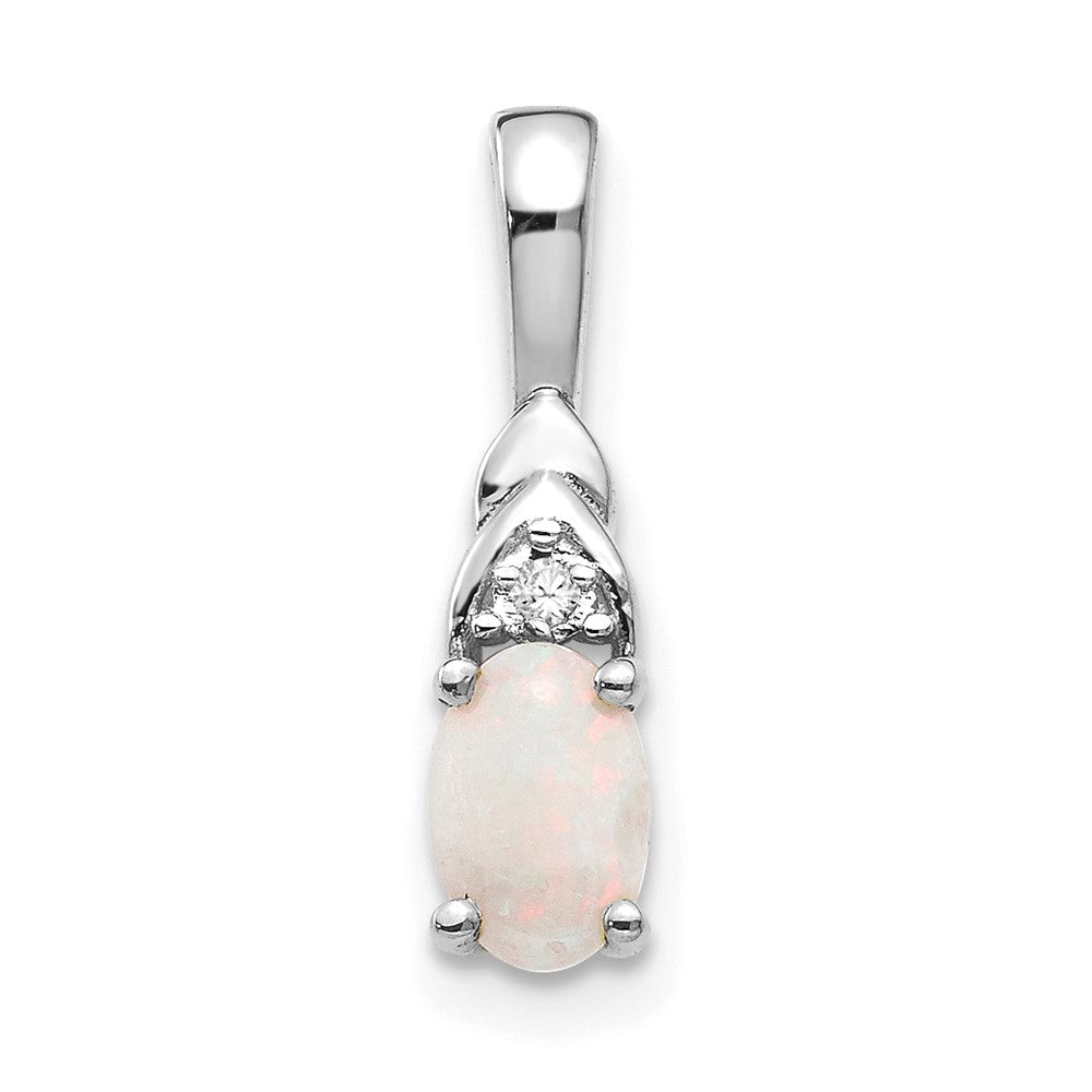 14k White Gold Opal and Diamond Pendant