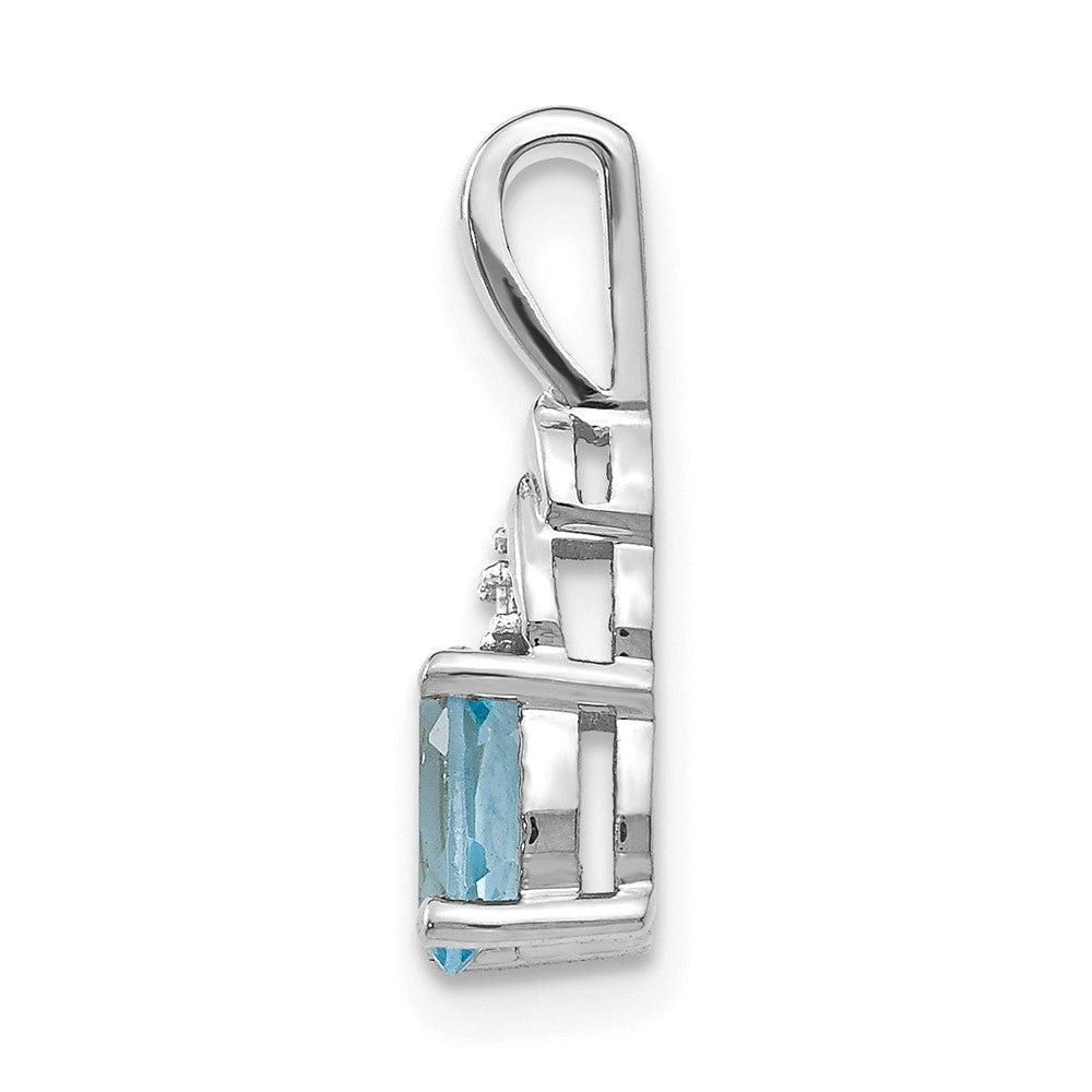 14k White Gold Blue Topaz and Diamond Pendant
