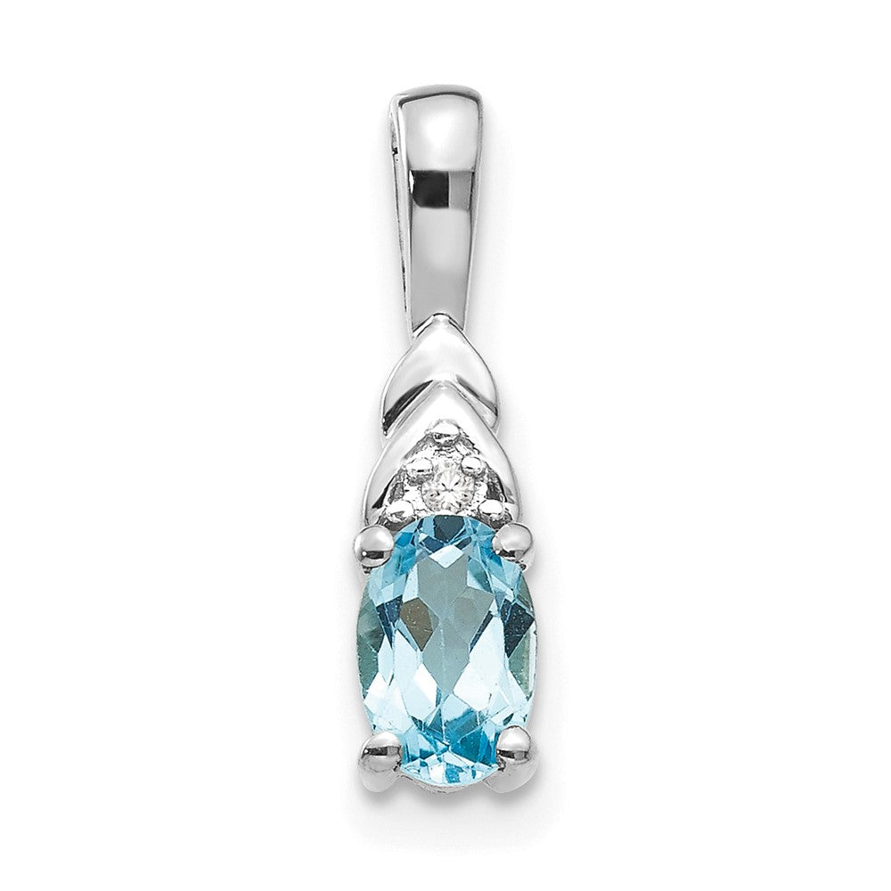 14k White Gold Blue Topaz and Diamond Pendant