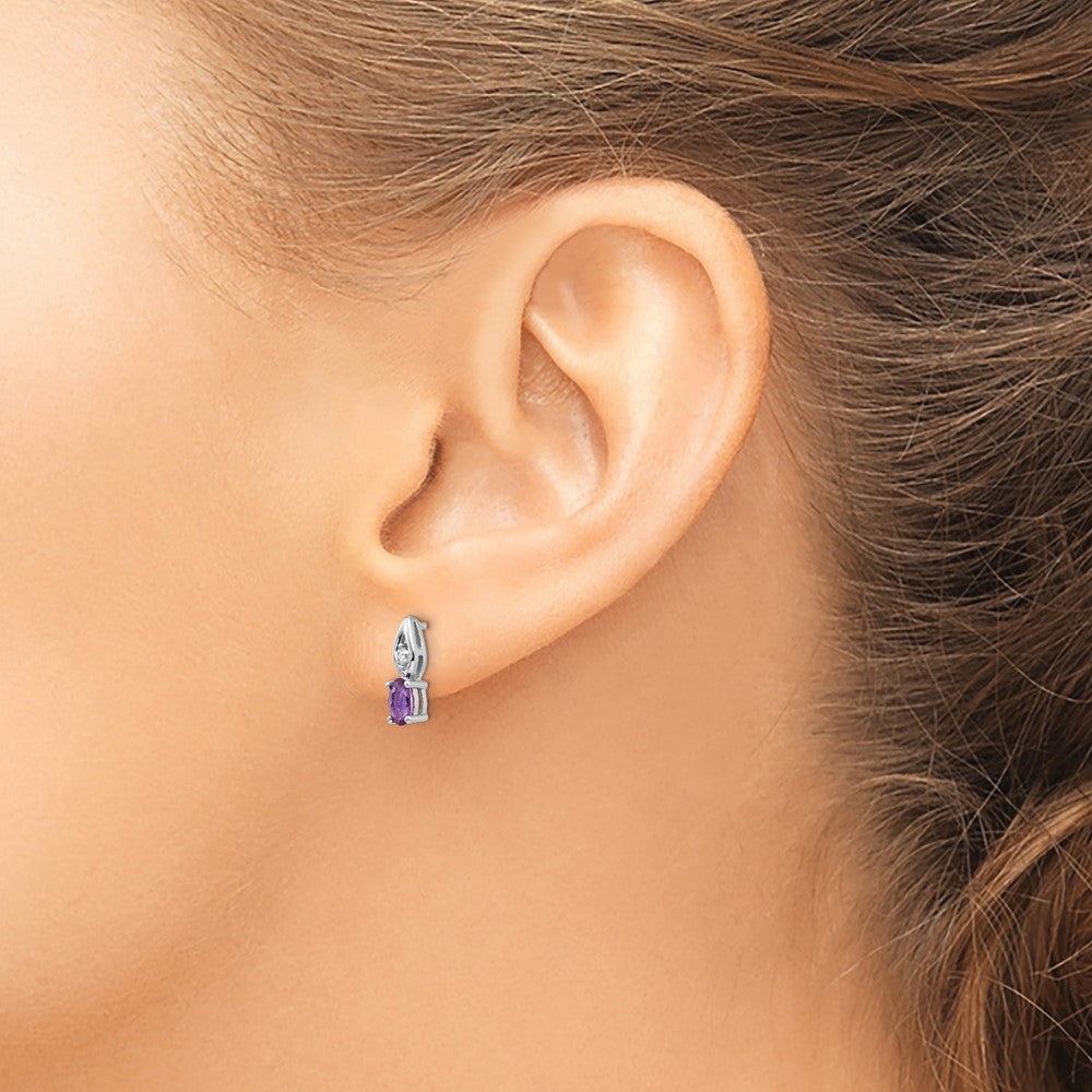 14k White Gold Amethyst and Diamond Post Earrings