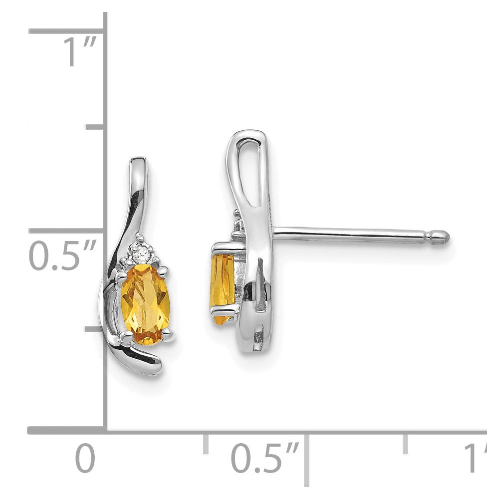14k White Gold Citrine and Diamond Post Earrings