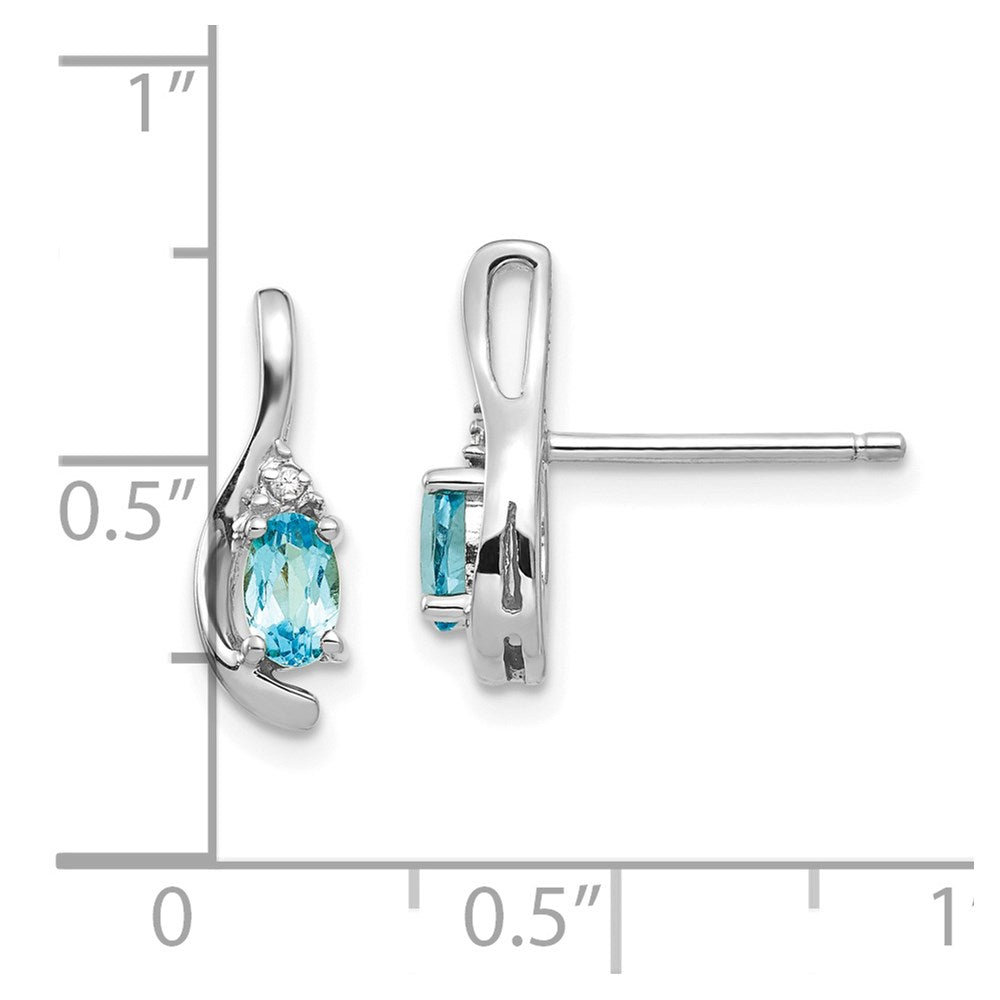 14k White Gold Blue Topaz and Diamond Post Earrings
