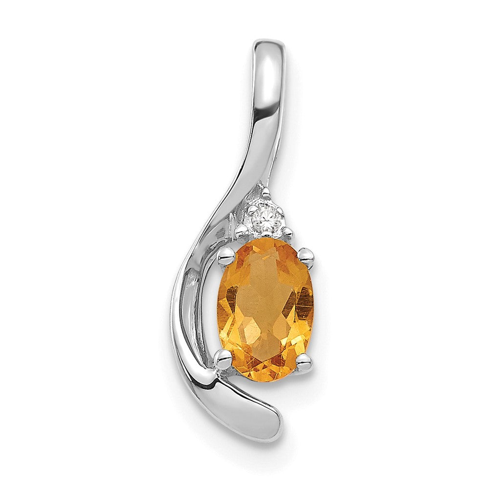 14k White Gold Citrine and Diamond Pendant