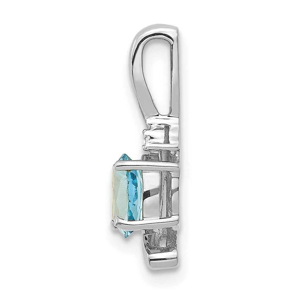 14k White Gold Blue Topaz and Diamond Pendant