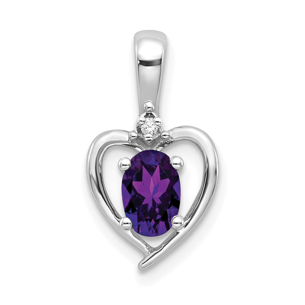 14k White Gold Amethyst and Diamond Heart Pendant