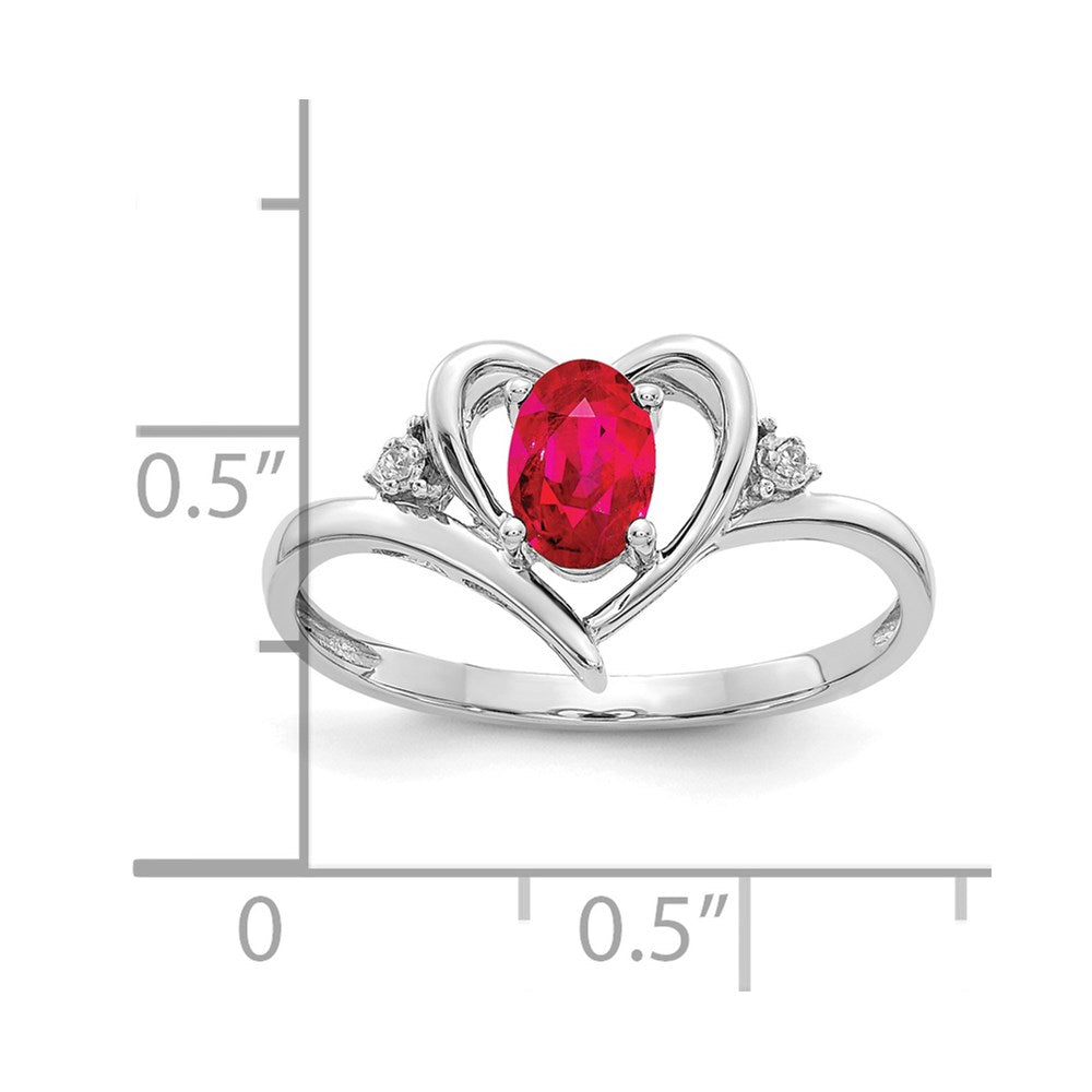 14k White Gold Ruby and Diamond Heart Ring
