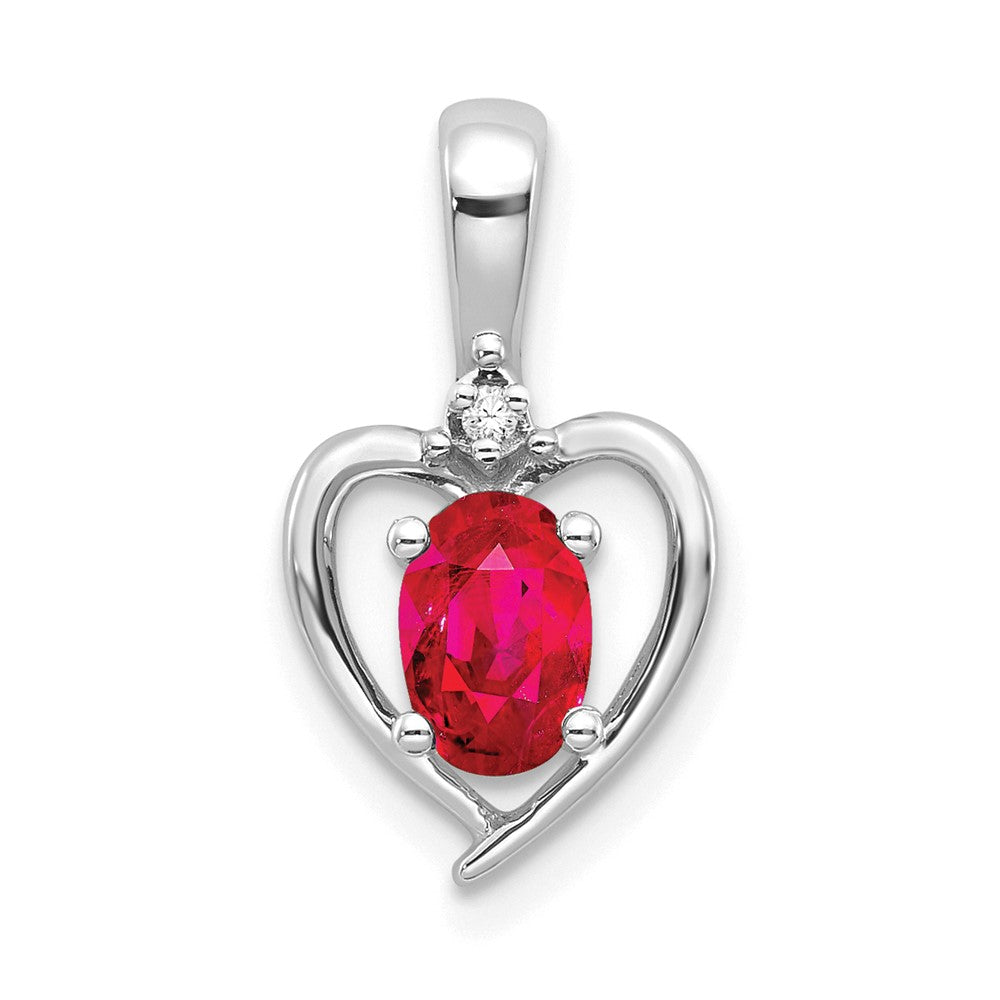 14k White Gold Ruby and Diamond Heart Pendant