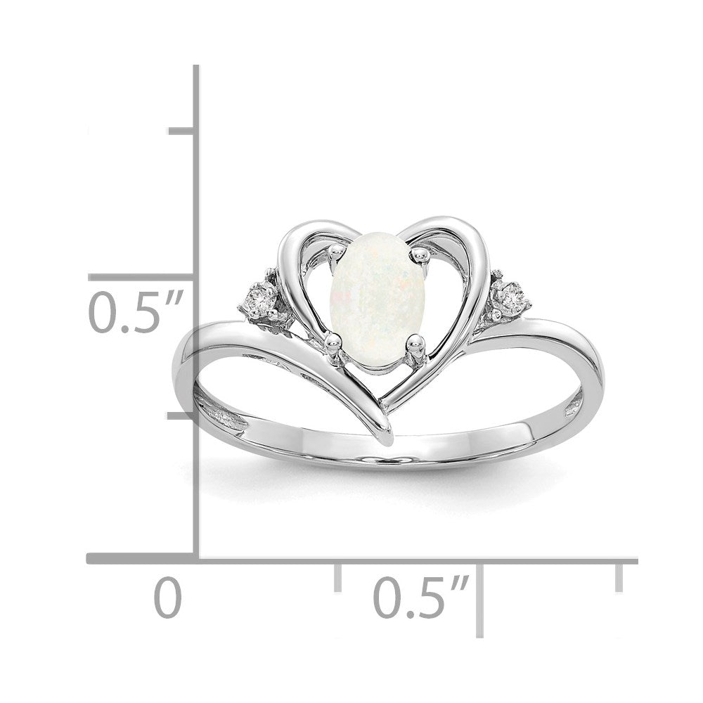 14k White Gold Opal and Diamond Heart Ring