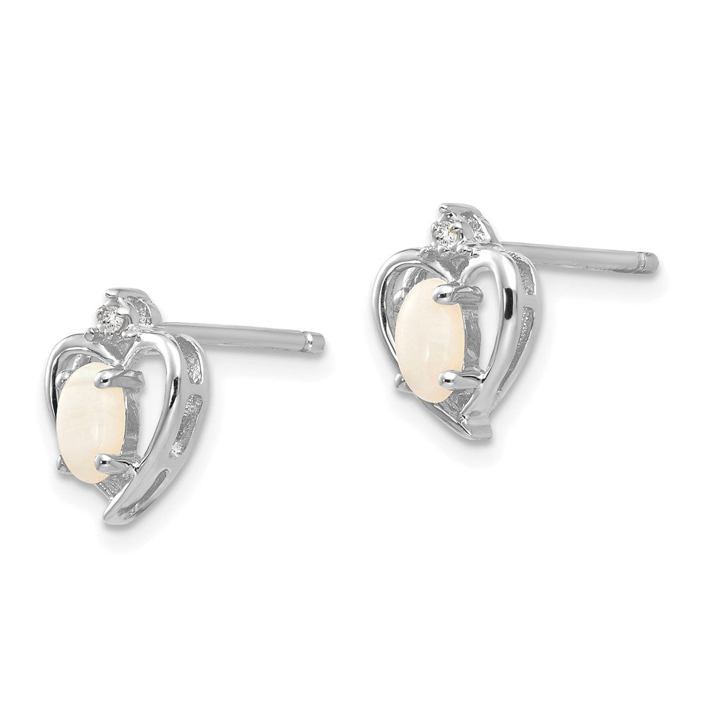 14k White Gold Opal and Diamond Heart Post Earrings