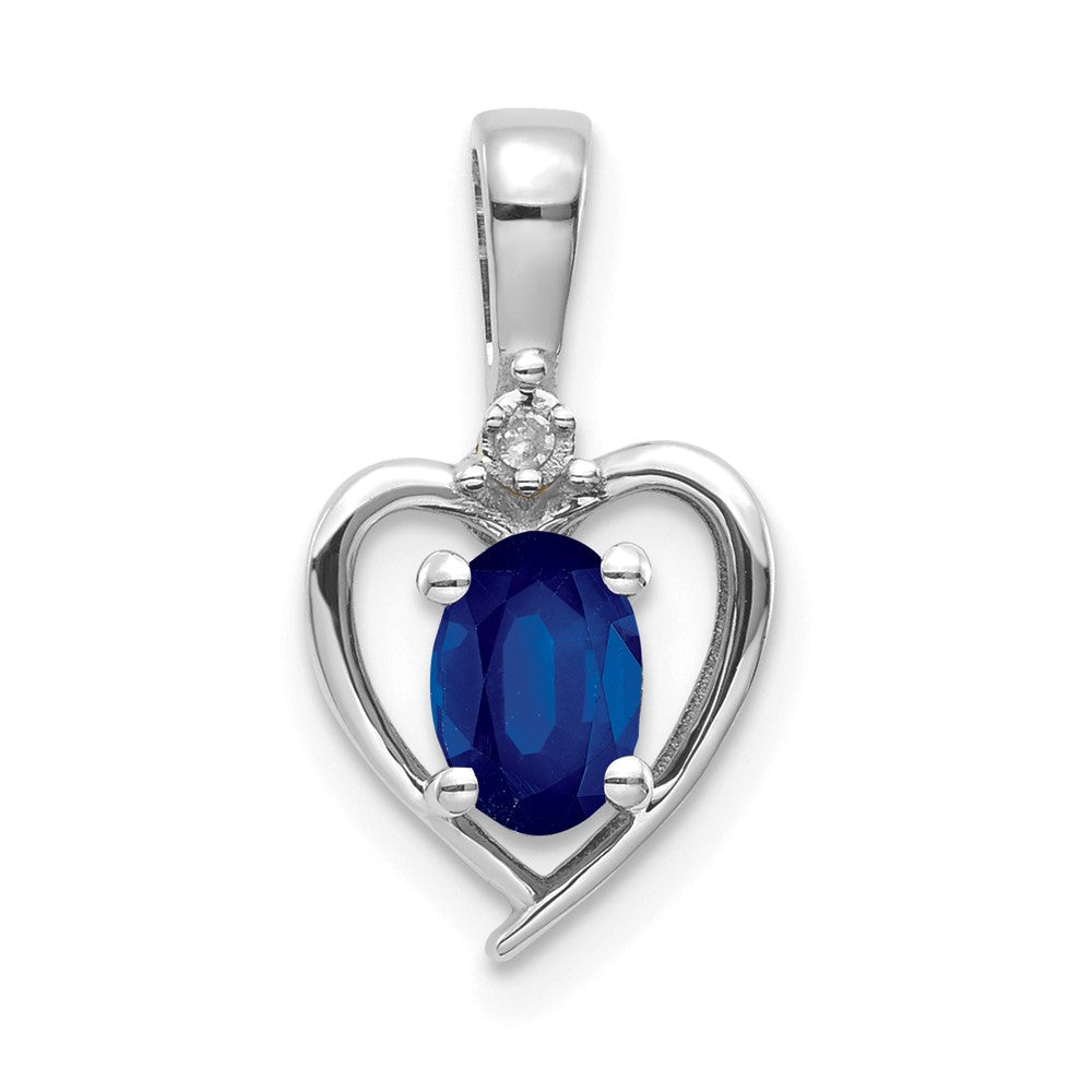14k White Gold Sapphire and Diamond Heart Pendant
