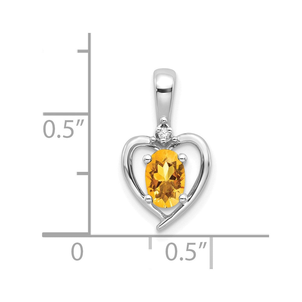14k White Gold Citrine and Diamond Heart Pendant