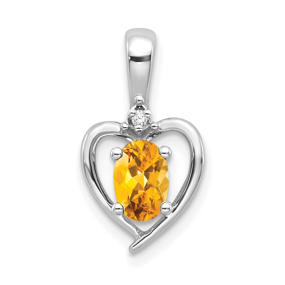 14k White Gold Citrine and Diamond Heart Pendant