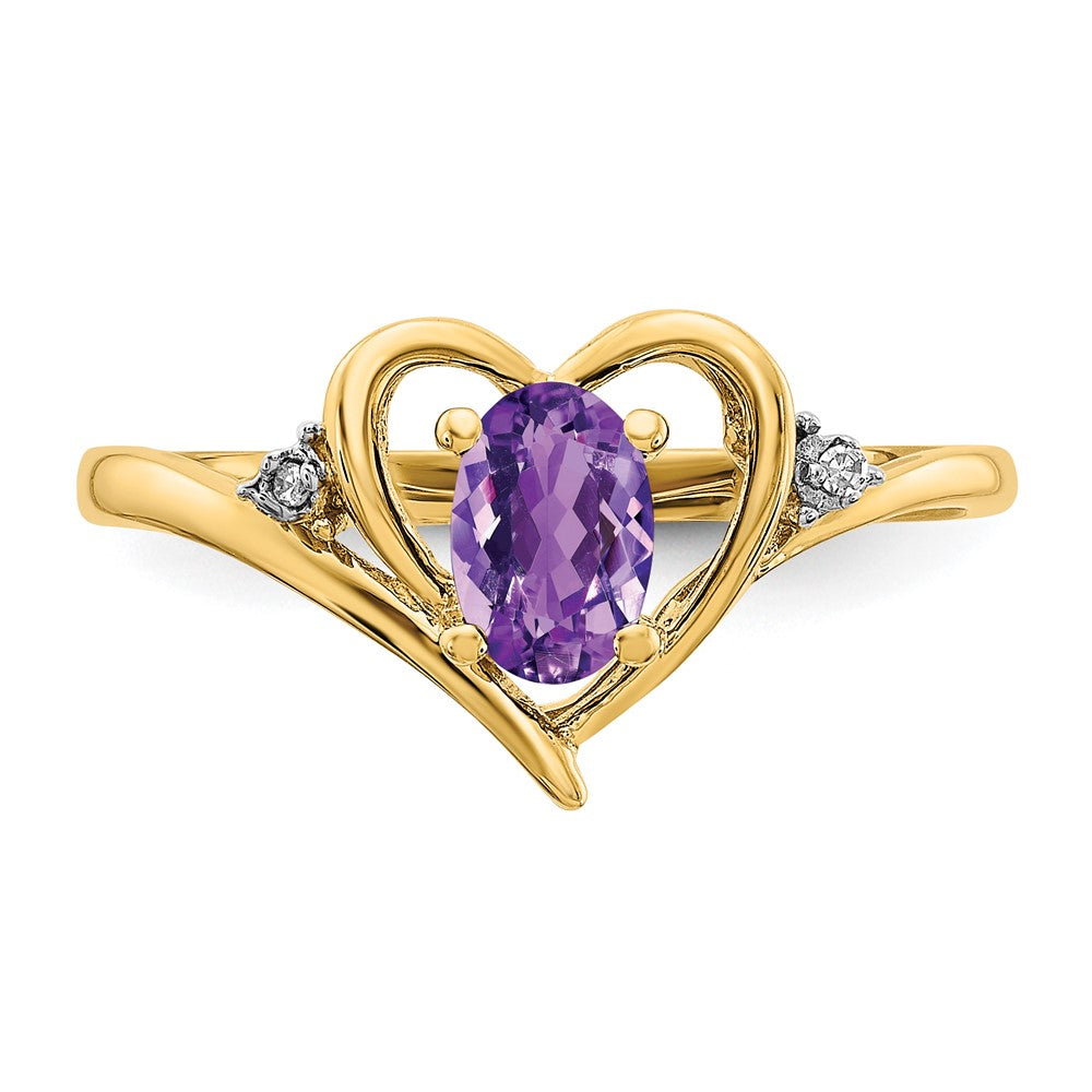 14k Amethyst and Diamond Heart Ring
