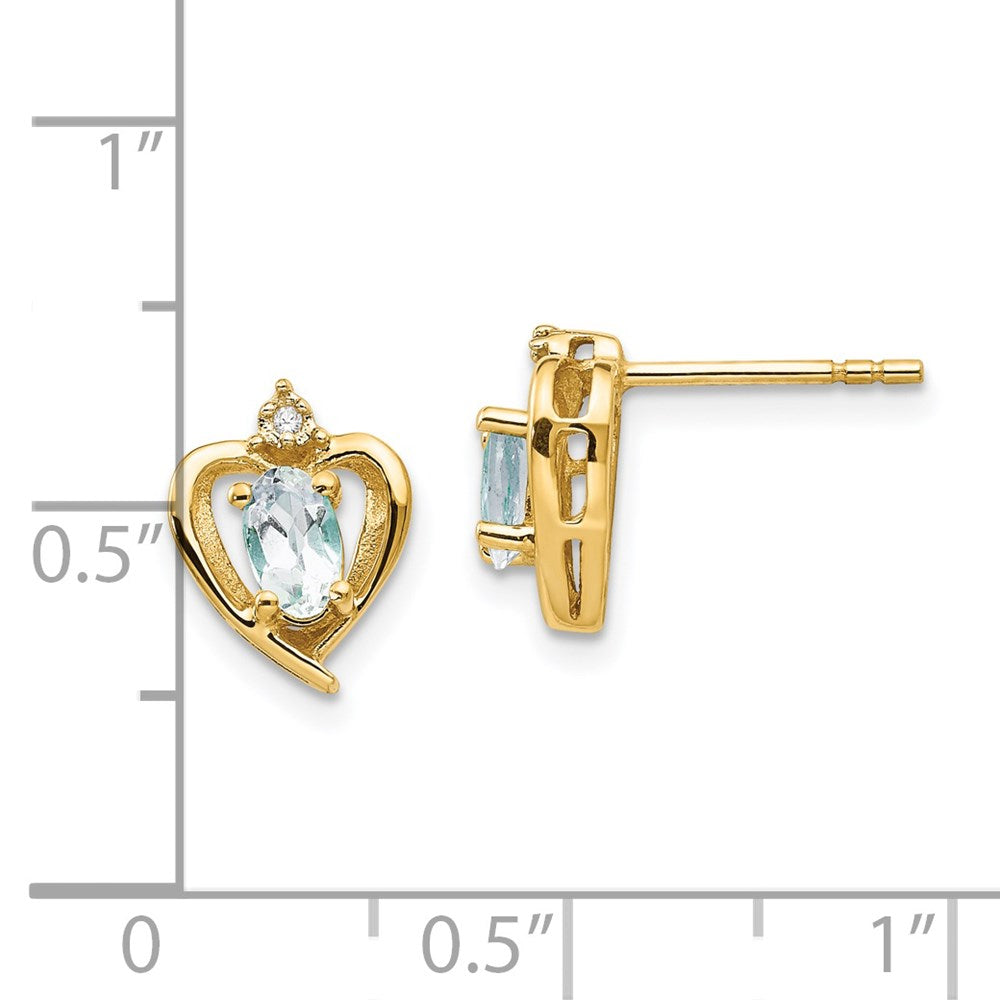 14k Aquamarine and Diamond Heart Earrings