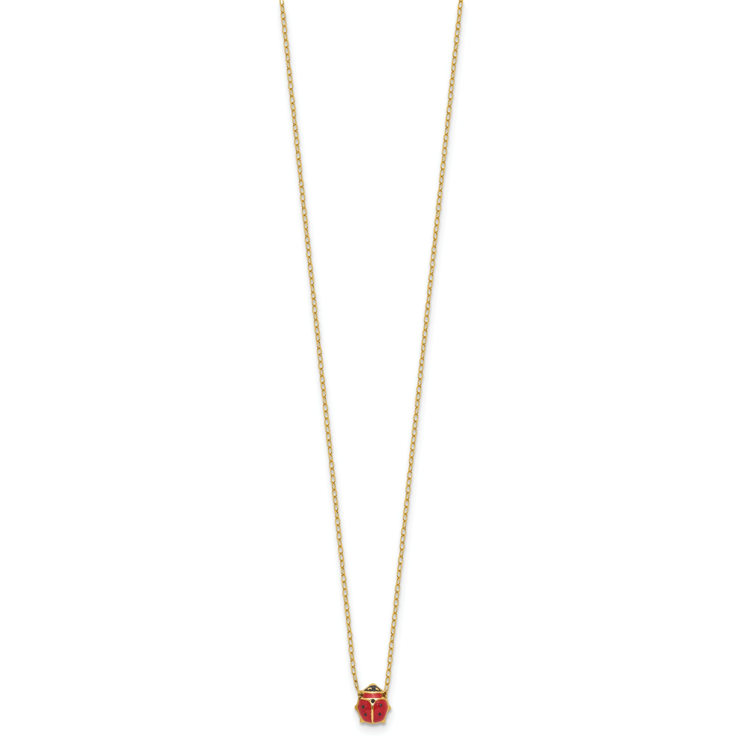 14k Polished Red and Black Enameled Ladybug 17 inch Necklace Plus 1 inch Extender