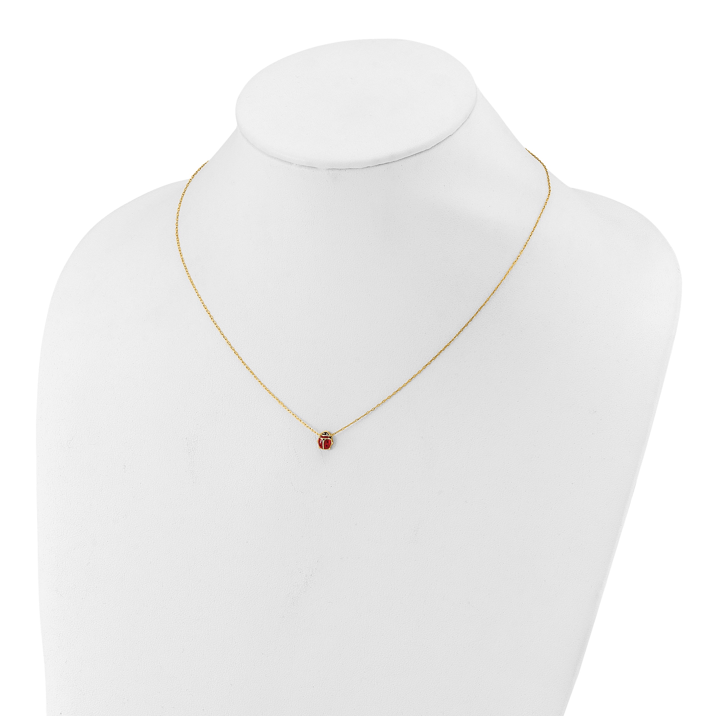 14k Polished Red and Black Enameled Ladybug 17 inch Necklace Plus 1 inch Extender