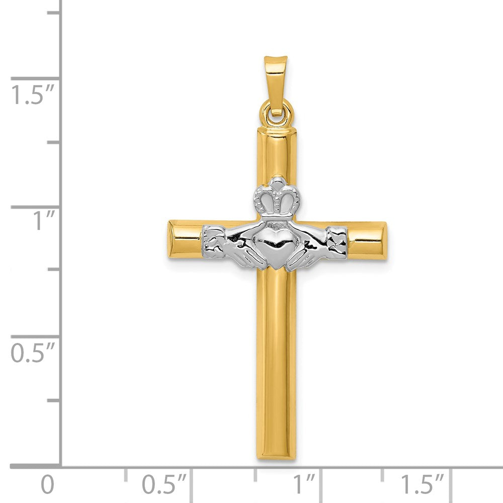 14k Two-tone Claddagh Cross Pendant