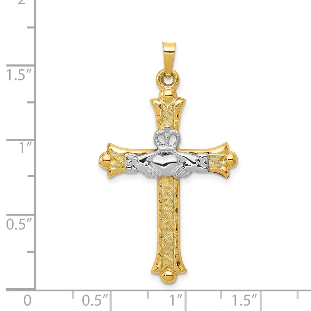 14k Two-tone Claddagh Cross Pendant