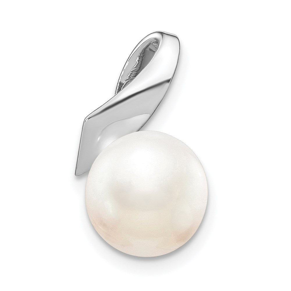 14k White Gold 8-9mm Button FWC Pearl Satin Finish Pendant Slide