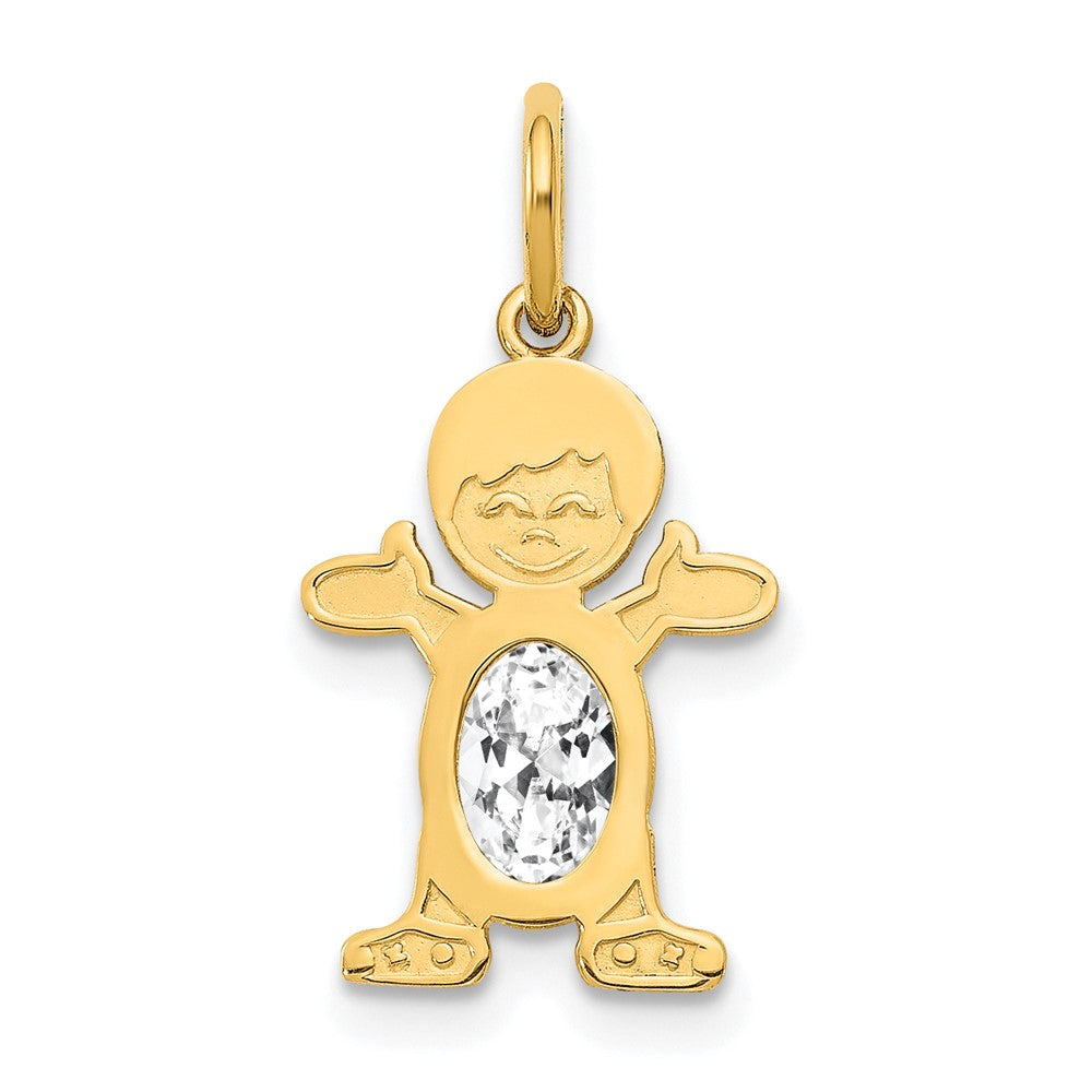 14K Boy 6x4 Oval Genuine White Topaz-April