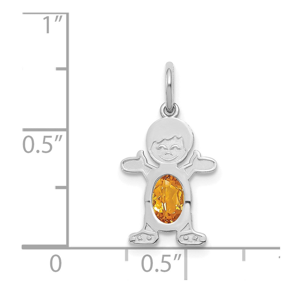 14K White Gold Boy 6x4 Oval Genuine Citrine-November