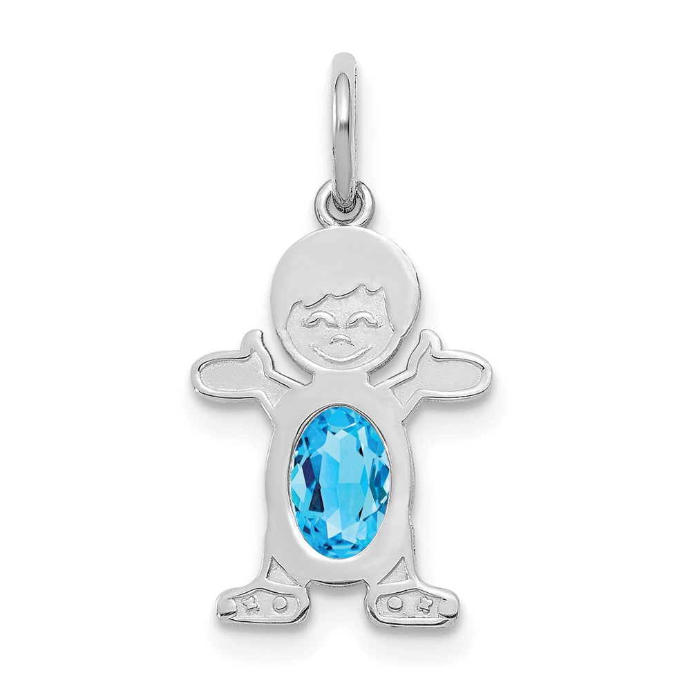 14K White Gold Boy 6x4 Oval Genuine Blue Topaz-December