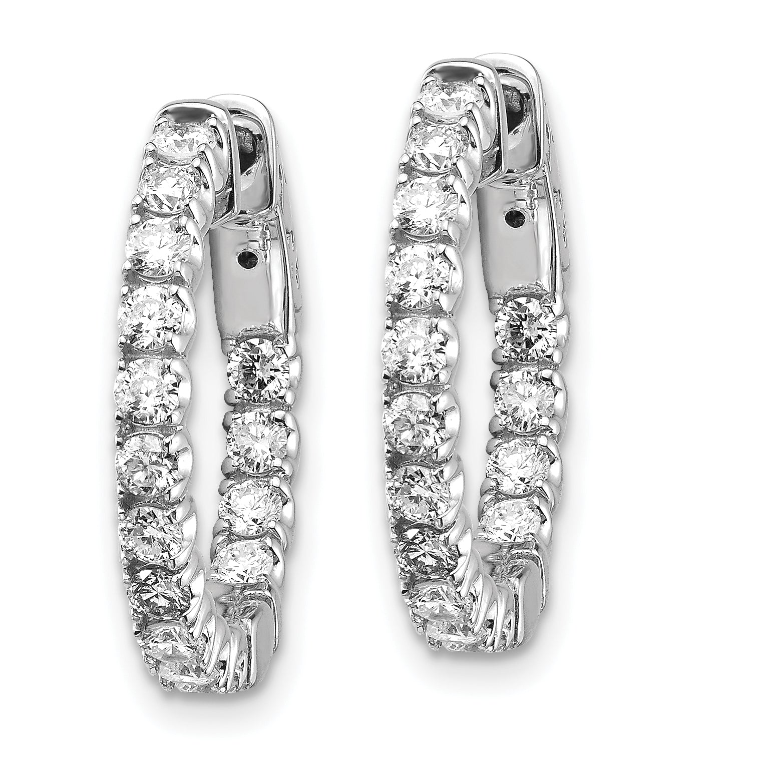 14k White Gold 1 1/2 carat Lab Grown Dia VS/SI+ G+ Round In and Out Safety Clasp Hoop Earrings