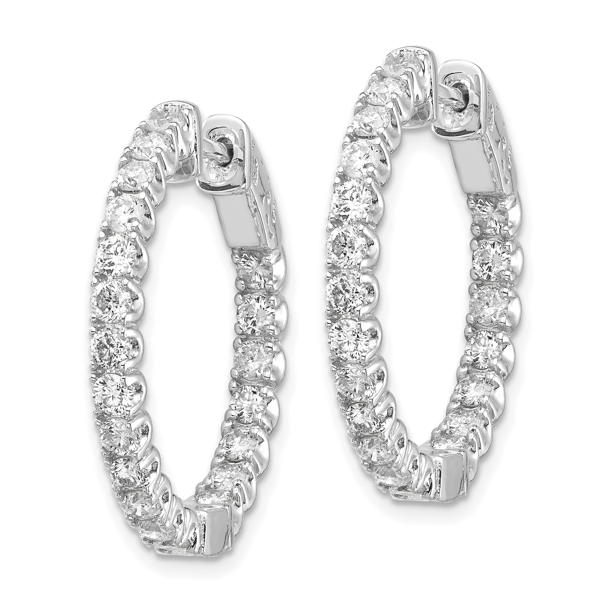 14k White Gold 2 carat Lab Grown Diamond VS/SI+ G+ Round Complete In and Out Safety Clasp Hoop Earrings